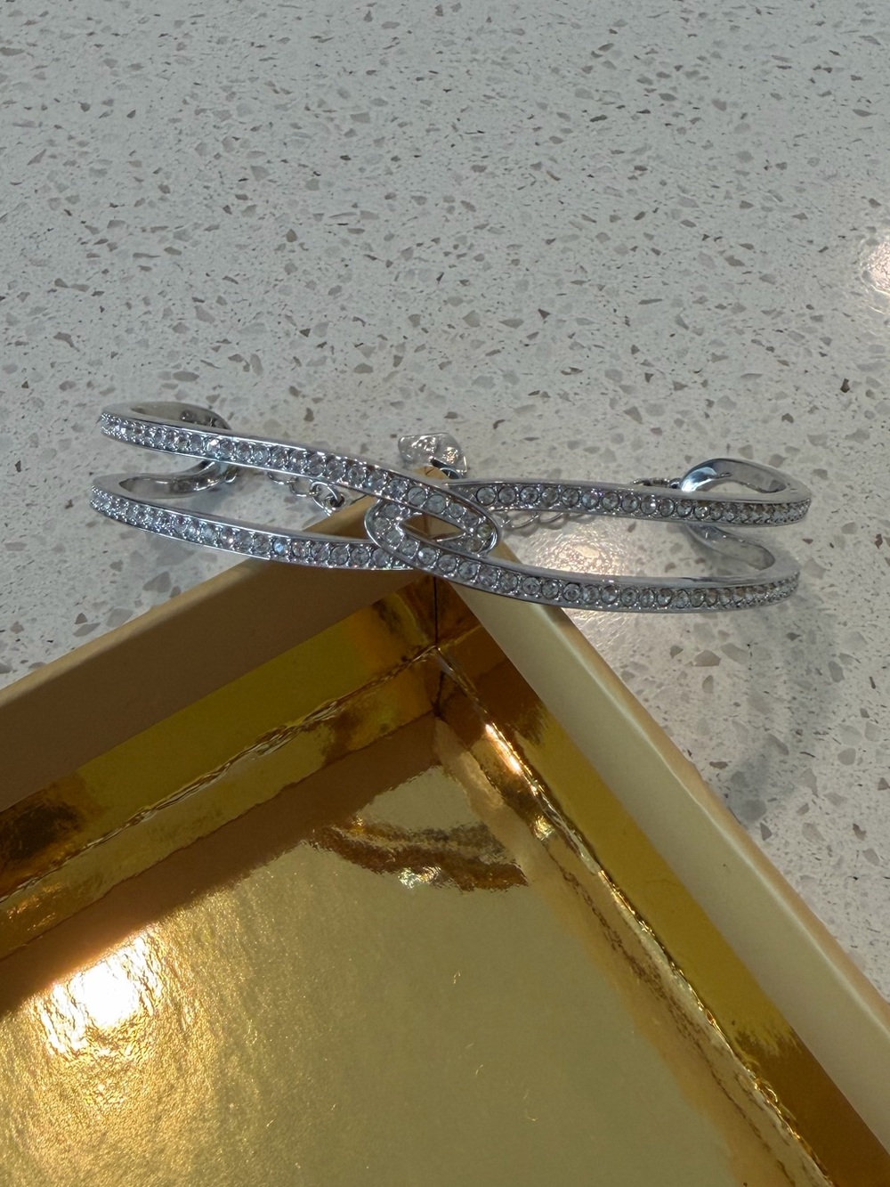 Crystal-Embellished Silver Cuff Bracelet
